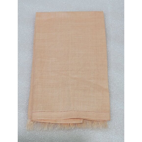 Vintage Linen Tea Towel Guest Orange Embroidered Girl Watering Flowers Fringe - Picture 2 of 4